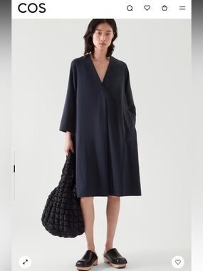 Cos black tunic dress v neck  oversized with pockets minimalistic lagenlook 12